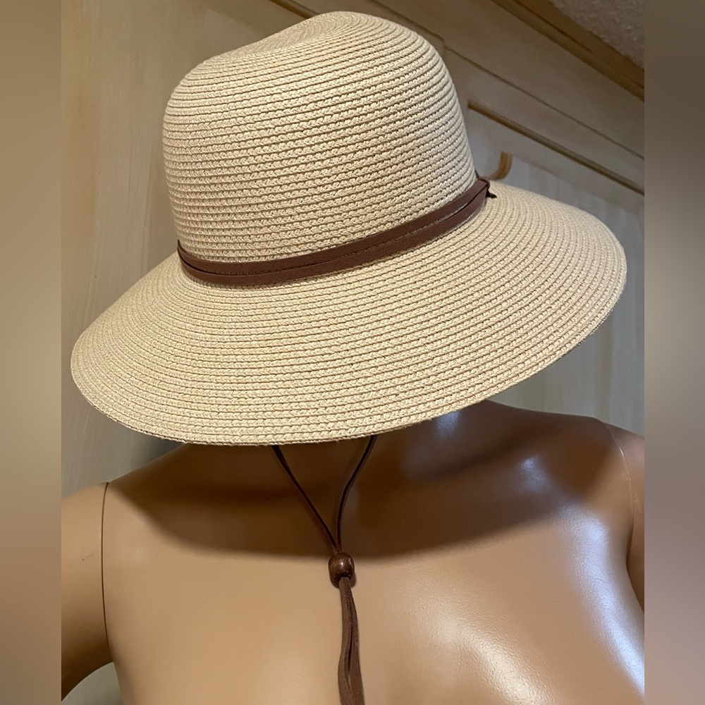 Packable Cream Straw Sun Hat with Brown Band - Women